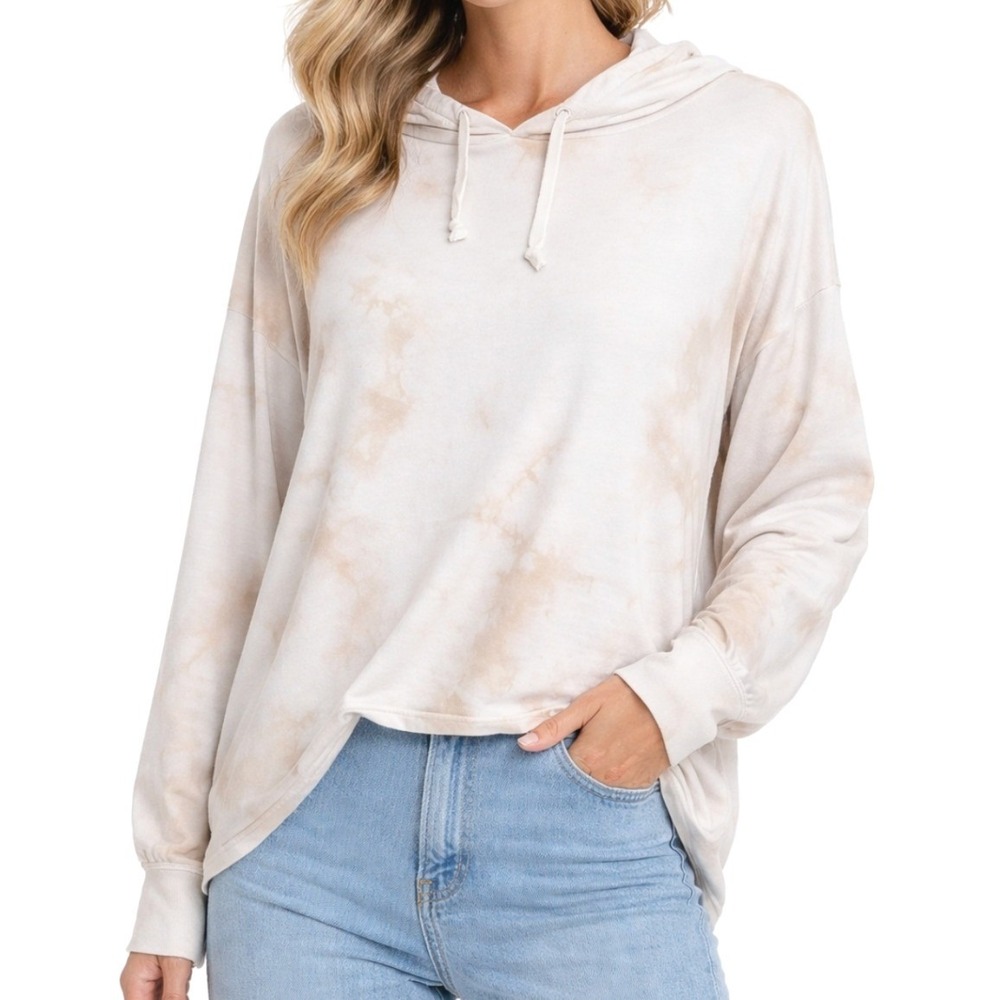 FOUND Los Angeles Womens Tan White Tie Dye Lightweight Hoodie Sweatshirt Size XL